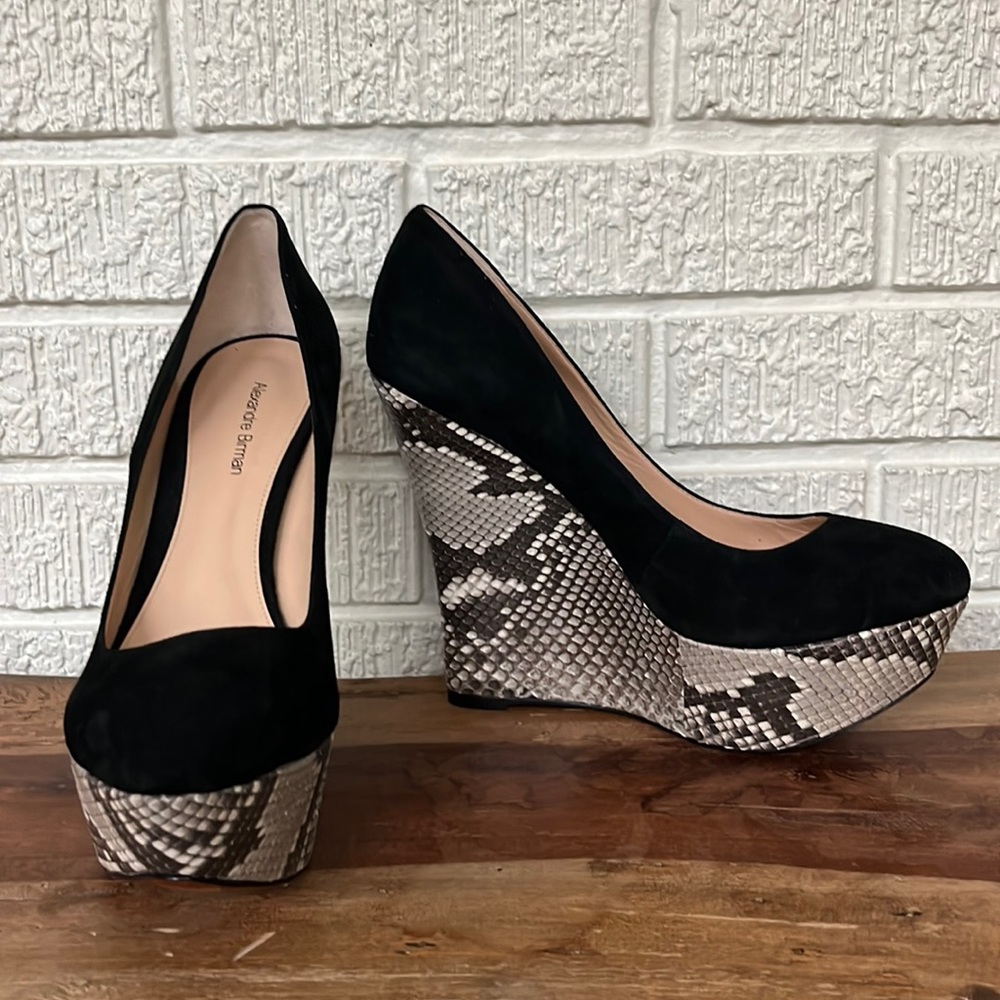 Alexandre Birman Black & Snakeskin Platform Wedge